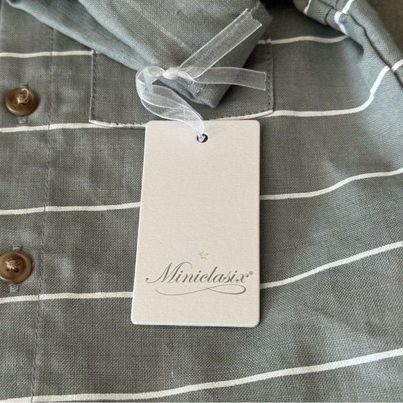NWT MINICLASIX 2 Piece Woven Striped Shirt and Pant Set Sage Grey Size 12M - Picture 5 of 16